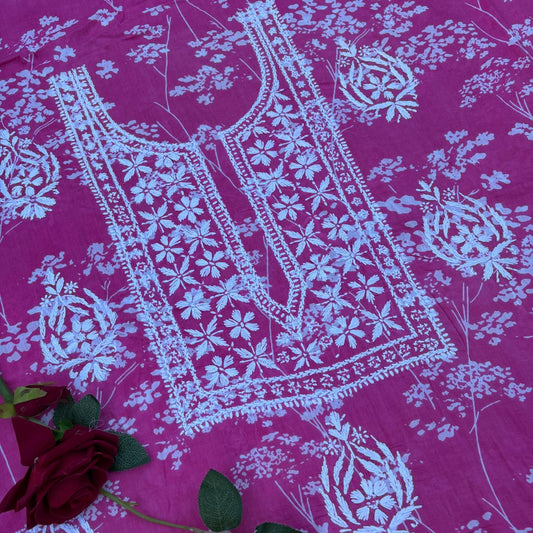 Nisha Pure Mulmul Unstitched Kurti - Pink color