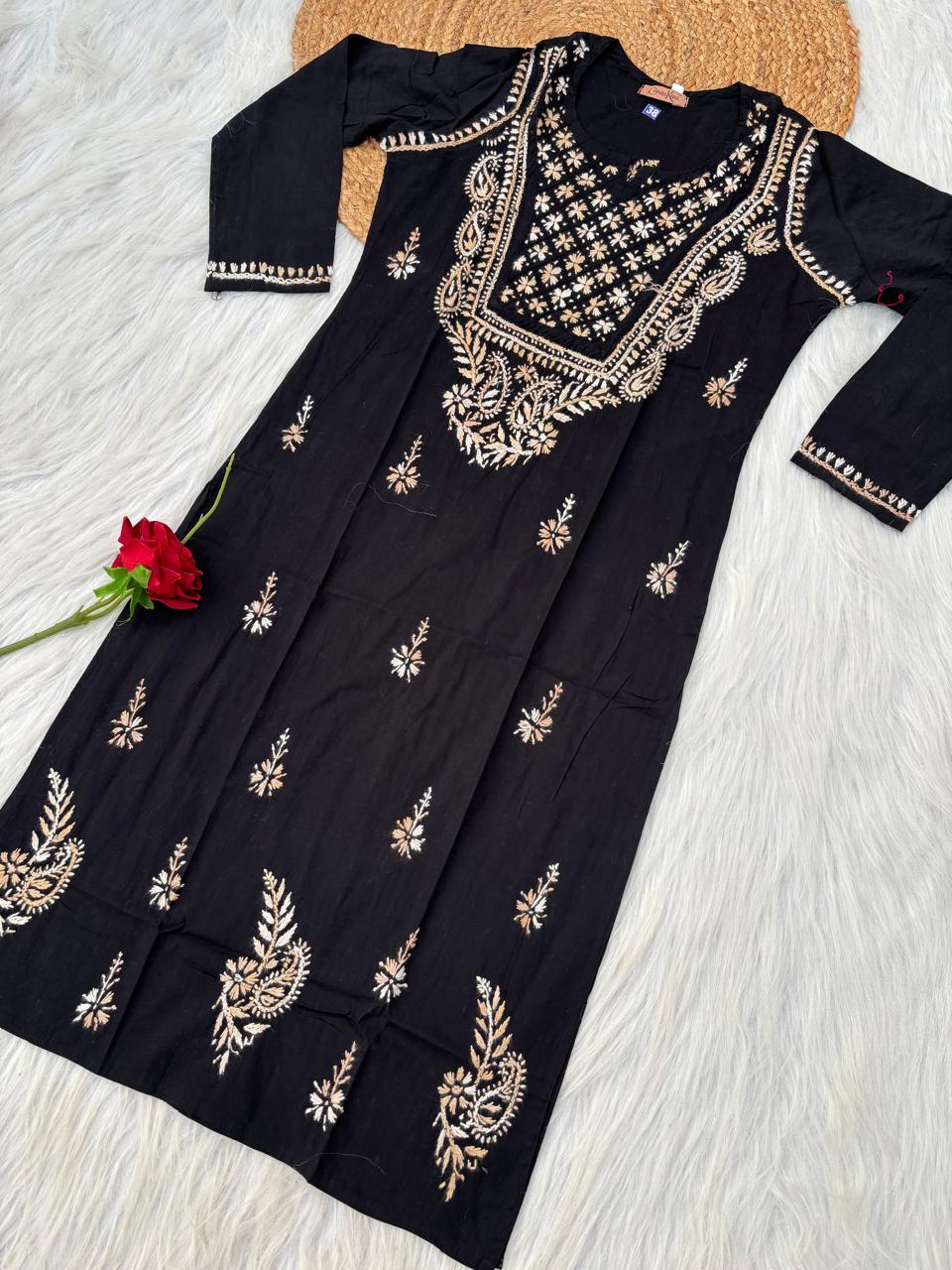 Maryam Handwork Cotton Lucknowi Chikankari Kurti - Yellow Colour