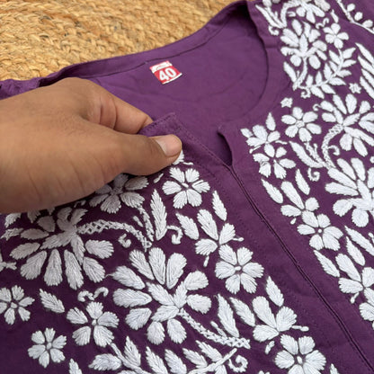 Maysa Soft Rayon Handwork Chikankari Kurti - Mauve Colour