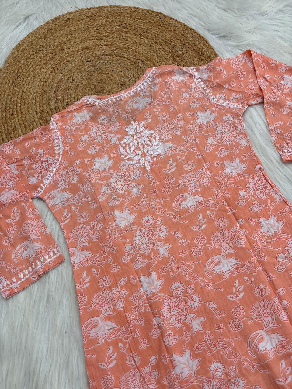 Sameera Pure Mulmul Chikankari Handwork Kurti - Skin Colour
