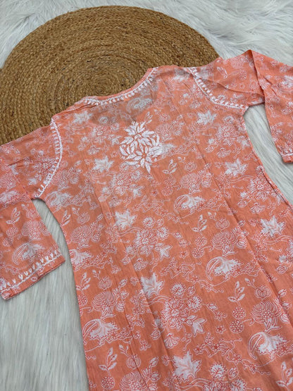 Sameera Pure Mulmul Chikankari Handwork Kurti - Skin Colour