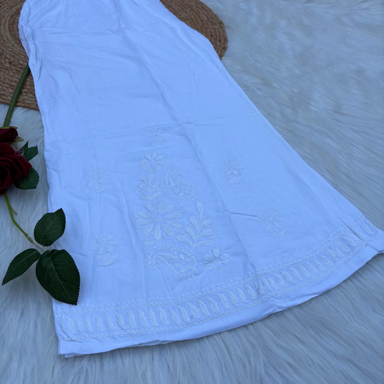 Maheen Soft Rayon Chikankari Plazo - White Color