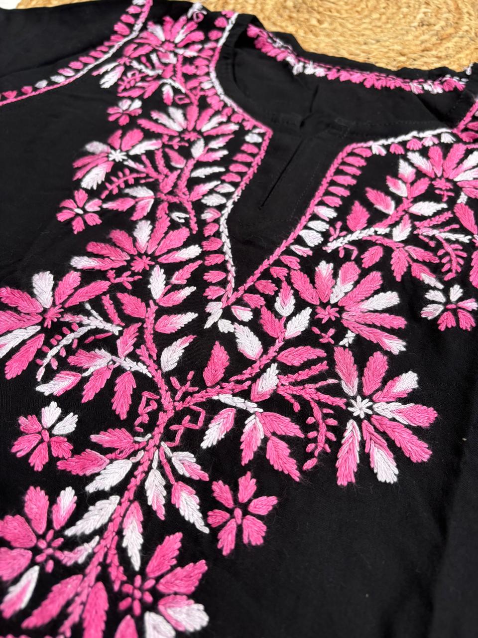 Mahek Soft Rayon Handwork Chikankari Short Kurti- Baby Pink Colour