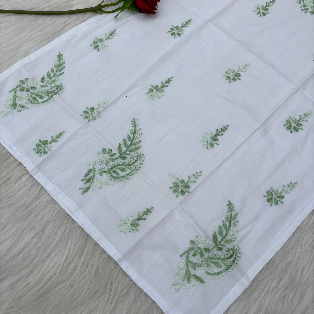 Zoya Cotton Lucknowi Chikankari Kurti - Parrot Green Color