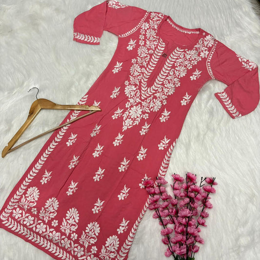 Avneet Kaur Inspired Modal Chikankari Kurti -Gazri colour