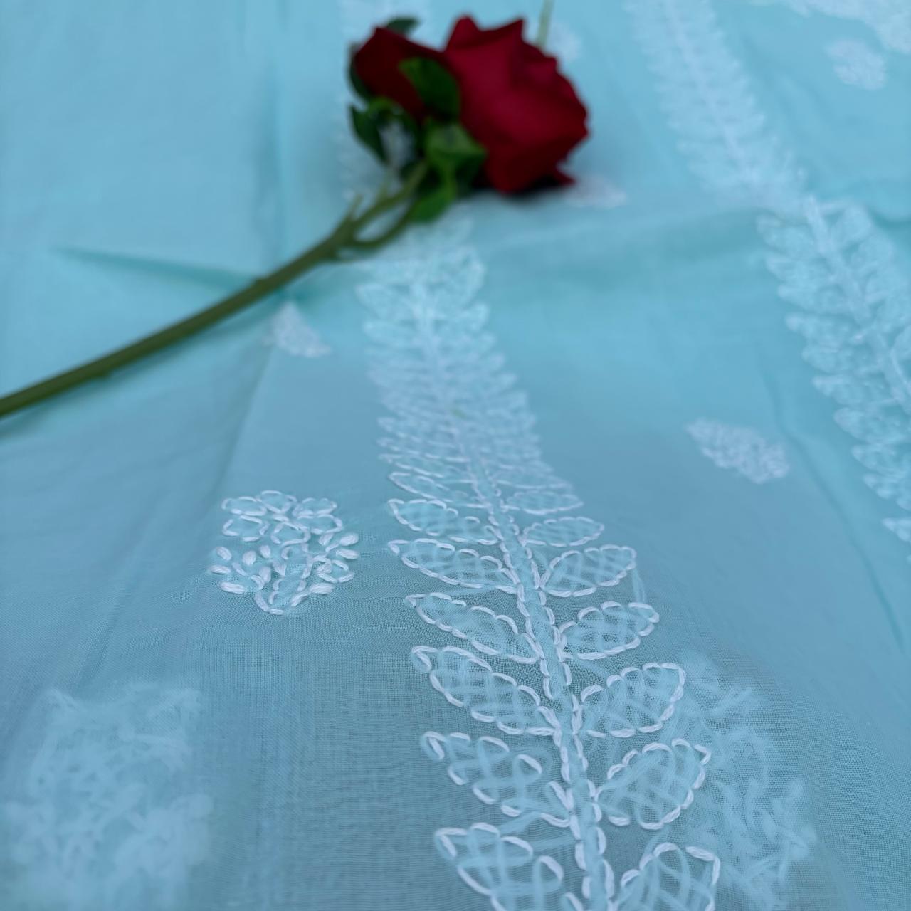 Madhuri Voile Cotton Chikankari Unstitched 3 pc set - Blue Colour
