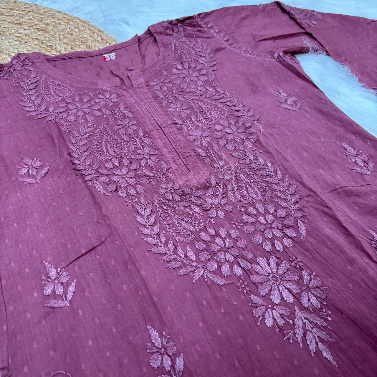 Tamanna Ombre Shaded Dobby Cotton Chikankari Kurti - Brown Colour