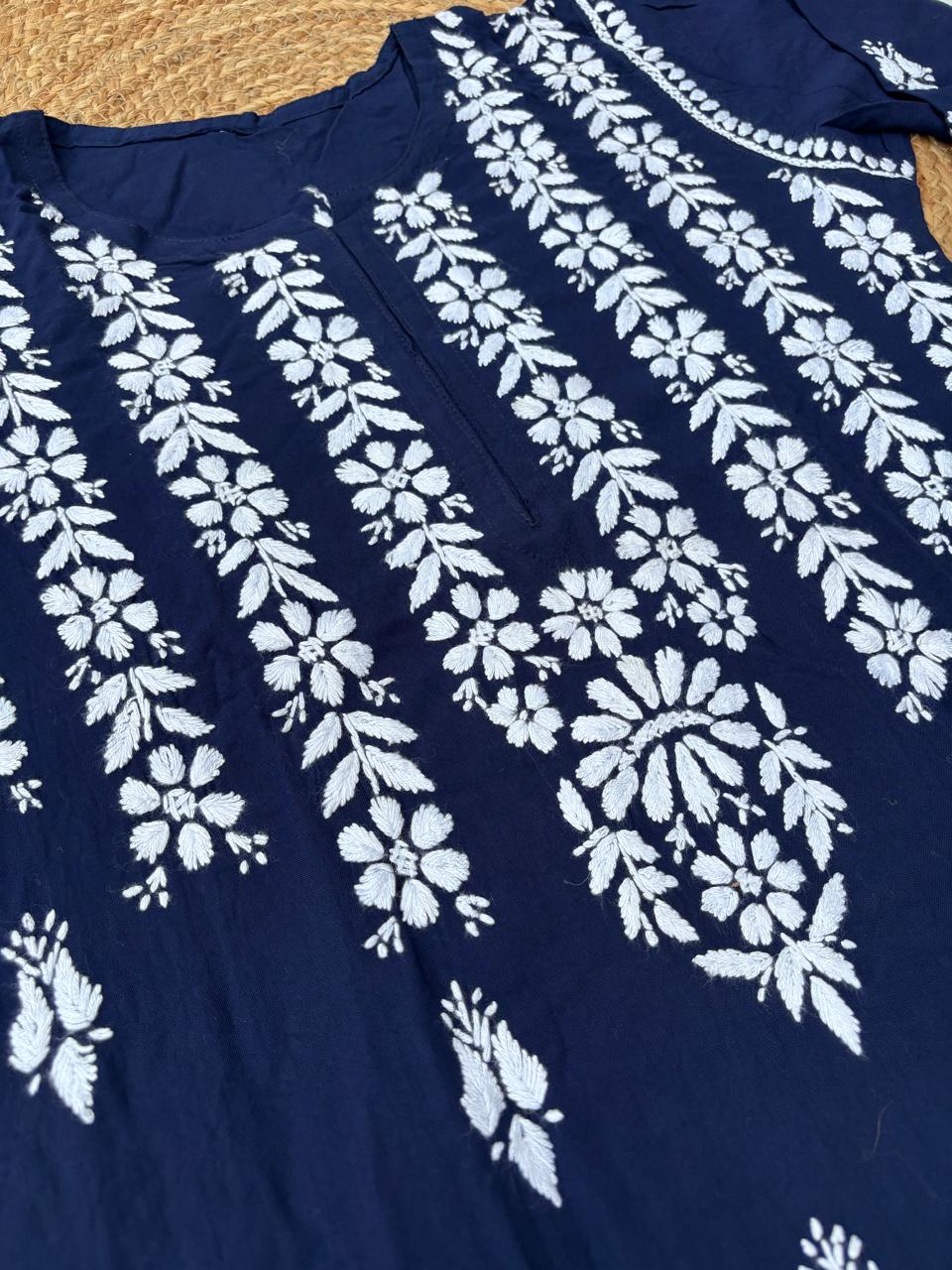 Zoobia Soft Rayon Handwork Chikankari Kurti - Blue Colour