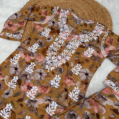Jameela Mulmul Cotton Chikankari Kurti Set - Yellow Colour