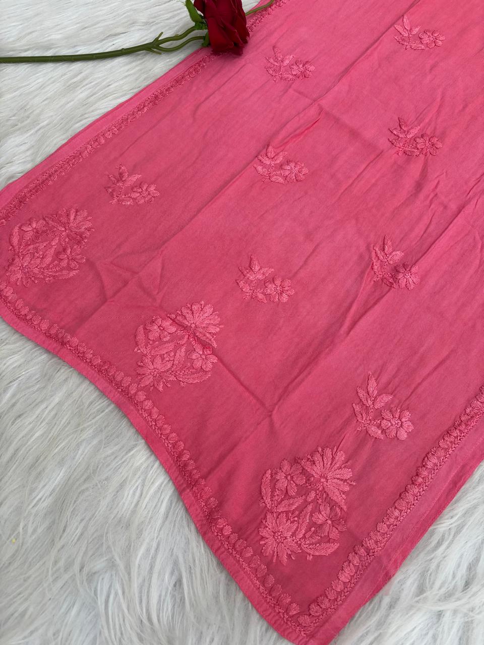 Kiara Dyeable Soft Rayon Handwork Chikankari Kurti - Gazri Colour