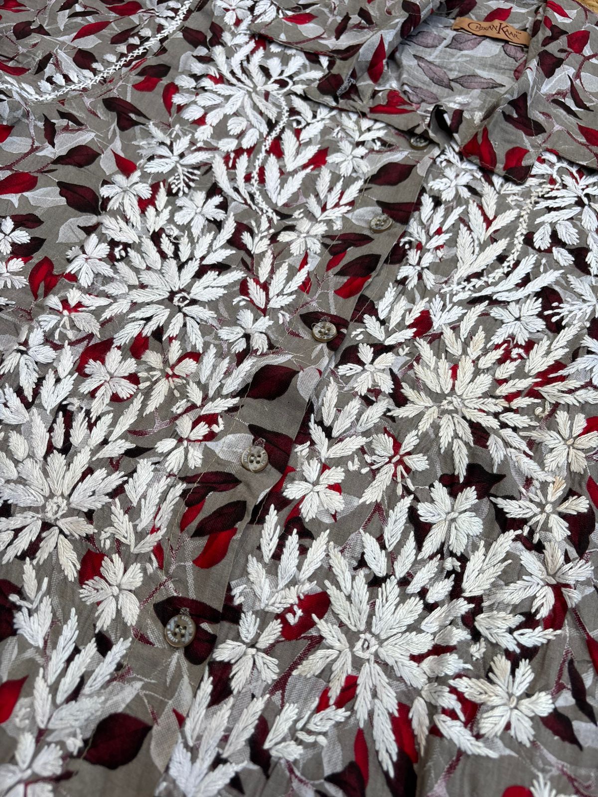 Mulmul Cotton Lucknowi Chikankari Coord Set - Cream Colour