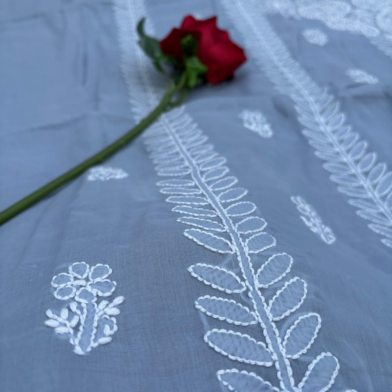 Madhuri Voile Cotton Chikankari Unstitched 3 pc set - Grey Colour