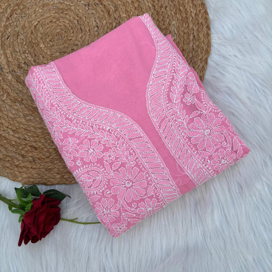 Madhuri Voile Cotton Chikankari Unstitched 3 pc set - Pink Colour