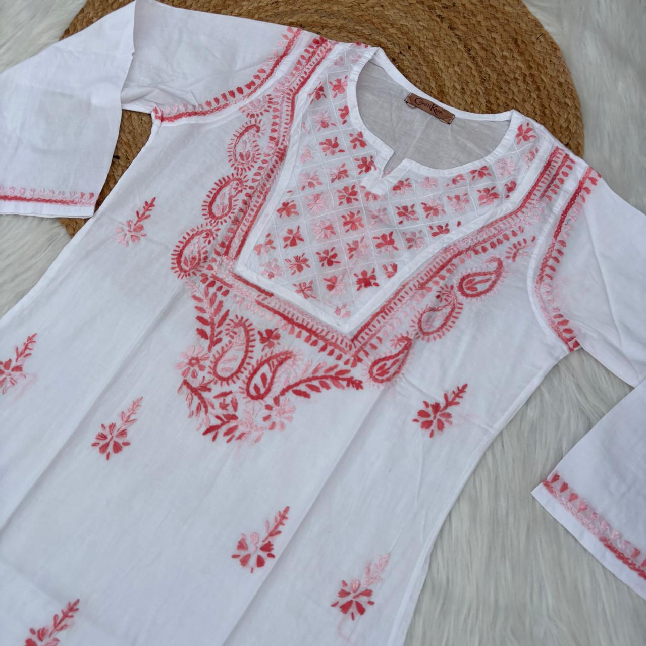 Zoya Cotton Lucknowi Chikankari Kurti - White Gazri Color
