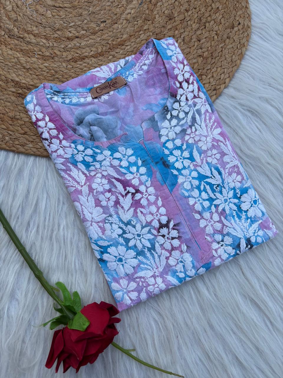 Najma Pure Mulmul Chikankari Handwork Kurti - Purple Colour