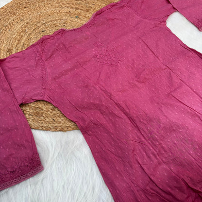 Shazia Ombre Shaded Dobby Cotton Chikankari Angarakha - Magenta Colour