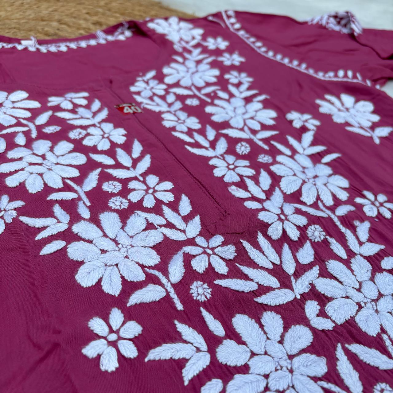 Avneet Kaur Inspired Modal Chikankari Kurti - Rani colour