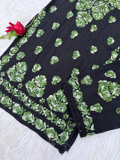 Rida Rayon Handwork Chikankari Kurti Set - Green Colour