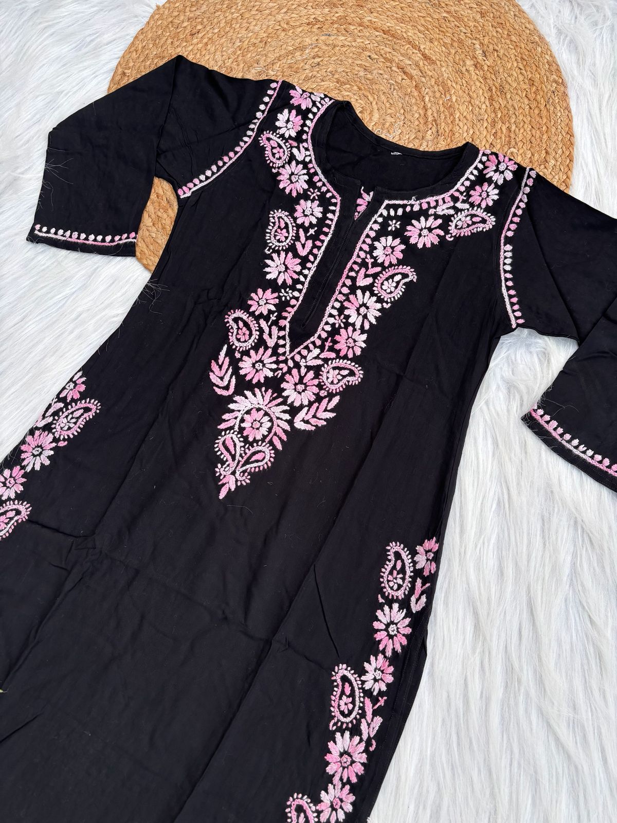 Ghada Soft Rayon Lucknowi Handwork Chikankari Kurti - Light   Pink Colour