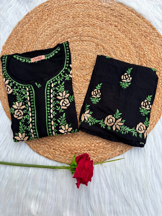 Sabah Rayon Handwork Chikankari Kurti Set - Mustard Colour