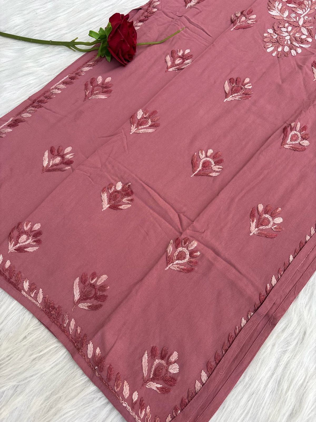 Roohi Rayon Tone To Tone Lucknowi Handwork Chikankari Kurti - Mauve Pink Color