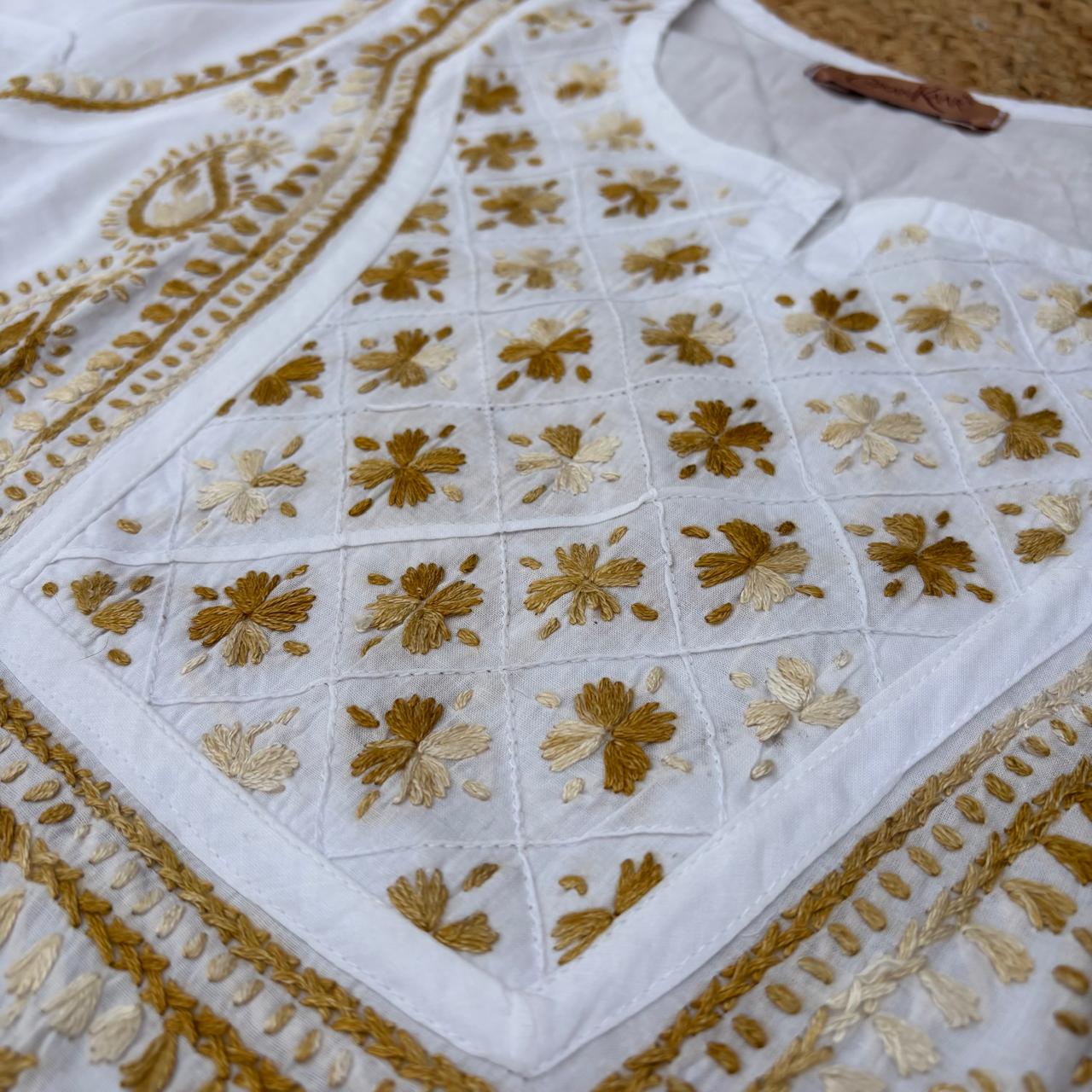 Zoya Cotton Lucknowi Chikankari Kurti - Mustard Color