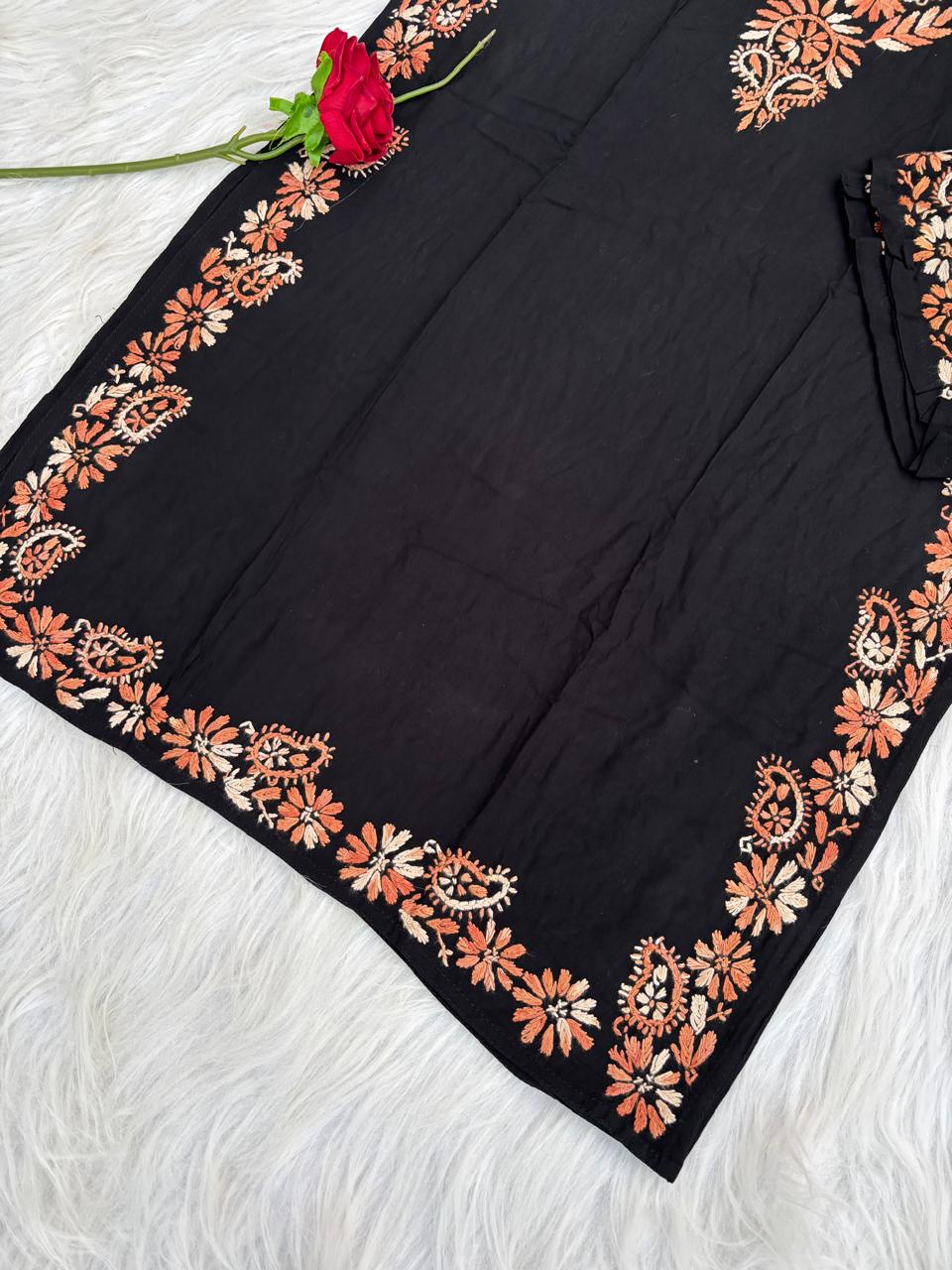 Lubna Rayon Handwork Chikankari Kurti Set- Peach Colour