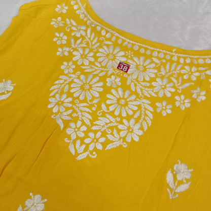 Nafisa Chikankari Sleeveless Short Kurti -Yellow Colour