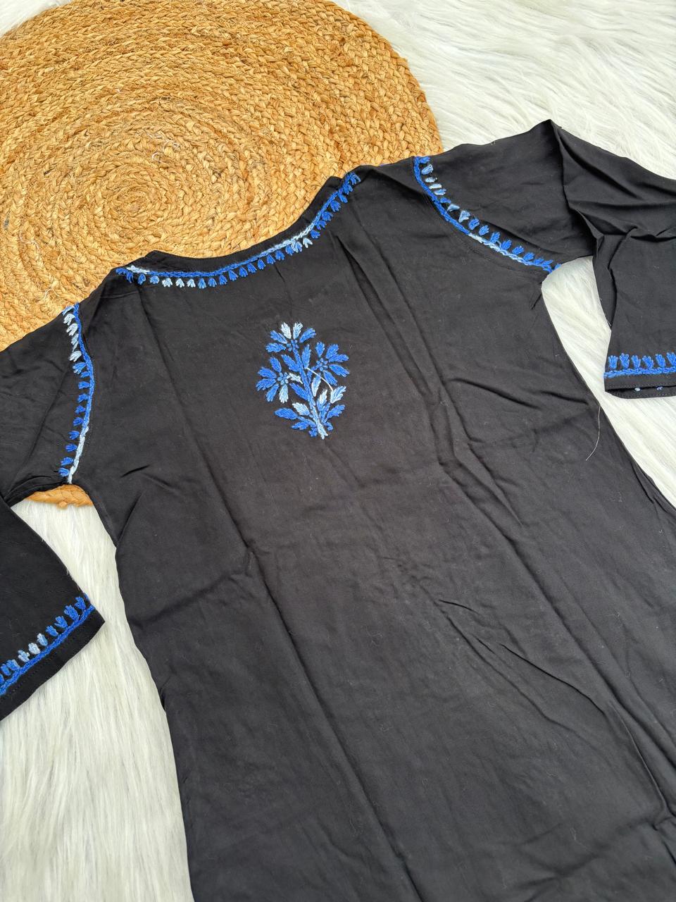 Mahek Soft Rayon Handwork Chikankari Short Kurti- Blue Colour
