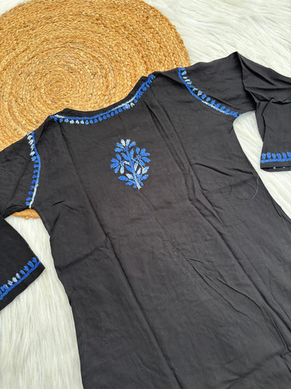 Mahek Soft Rayon Handwork Chikankari Short Kurti- Blue Colour