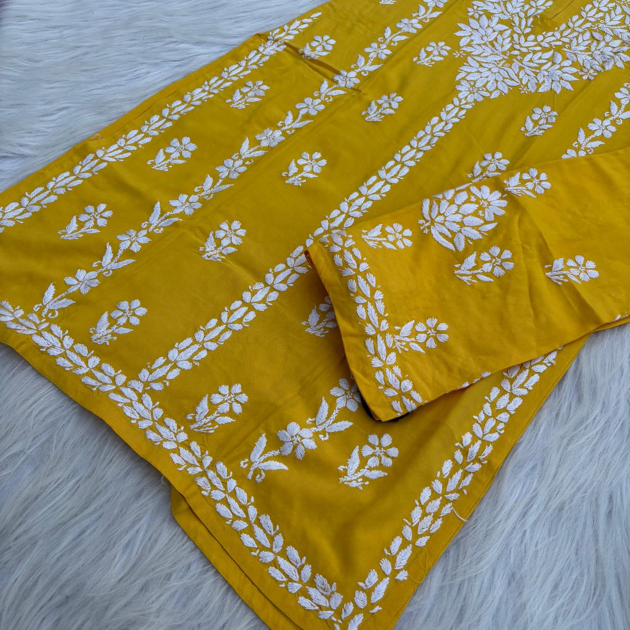 Samara Rayon Handwork Chikankari Kurti Plazo Set - Yellow Colour