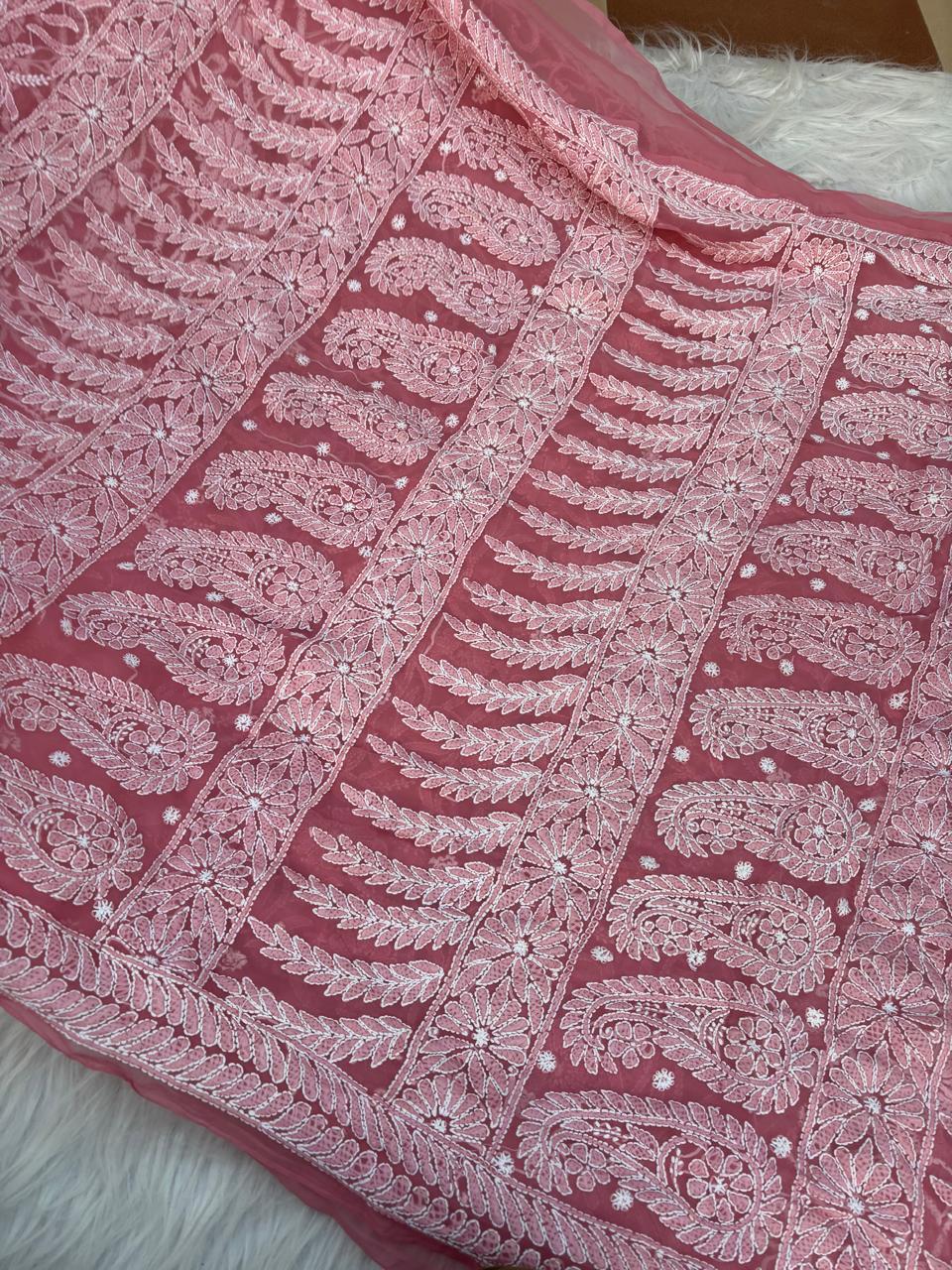 Shehnaz Georgette Full Jaal Saree with Unstitched blouse -  Gazri colour