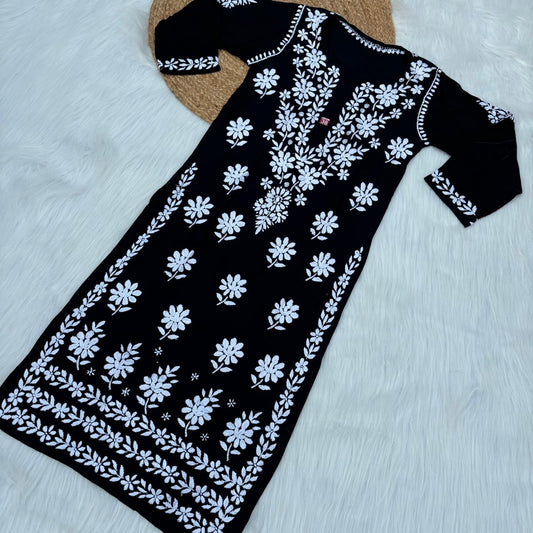 Avneet Kaur Inspired Modal Chikankari Kurti - Black colour