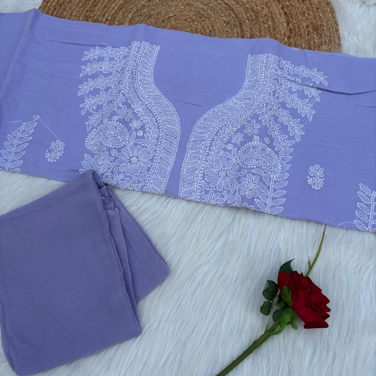 Madhuri Voile Cotton Chikankari Unstitched 3 pc set - Purple Colour