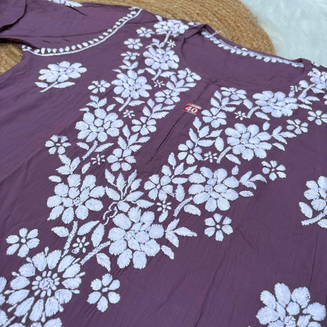 Avneet Kaur Inspired Modal Chikankari Kurti - Mauve colour