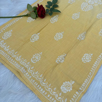 Isha Slub Cotton Chikankari Kurti - Yellow colour