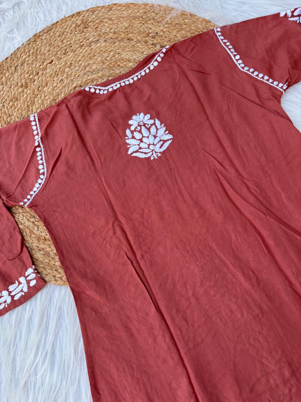 Samara Rayon Handwork Chikankari Kurti Plazo Set - Rush  Colour