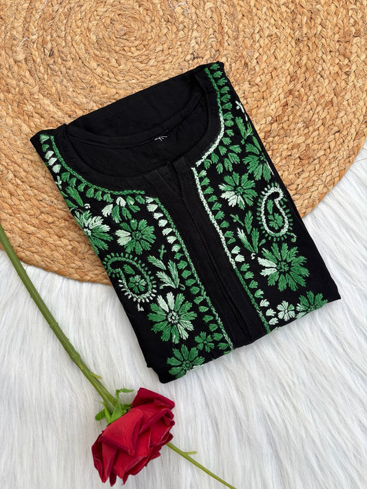 Ghada Soft Rayon Lucknowi Handwork Chikankari Kurti - Green Colour
