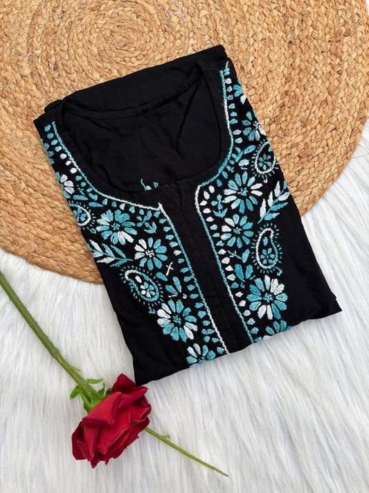 Ghada Soft Rayon Lucknowi Handwork Chikankari Kurti - Sea Green Colour