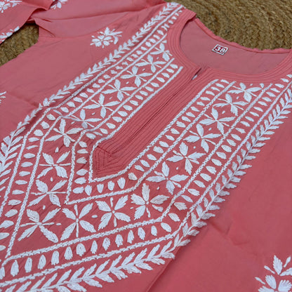 Afana Silk Chikankari Kurti Plazo set Gazri Colour