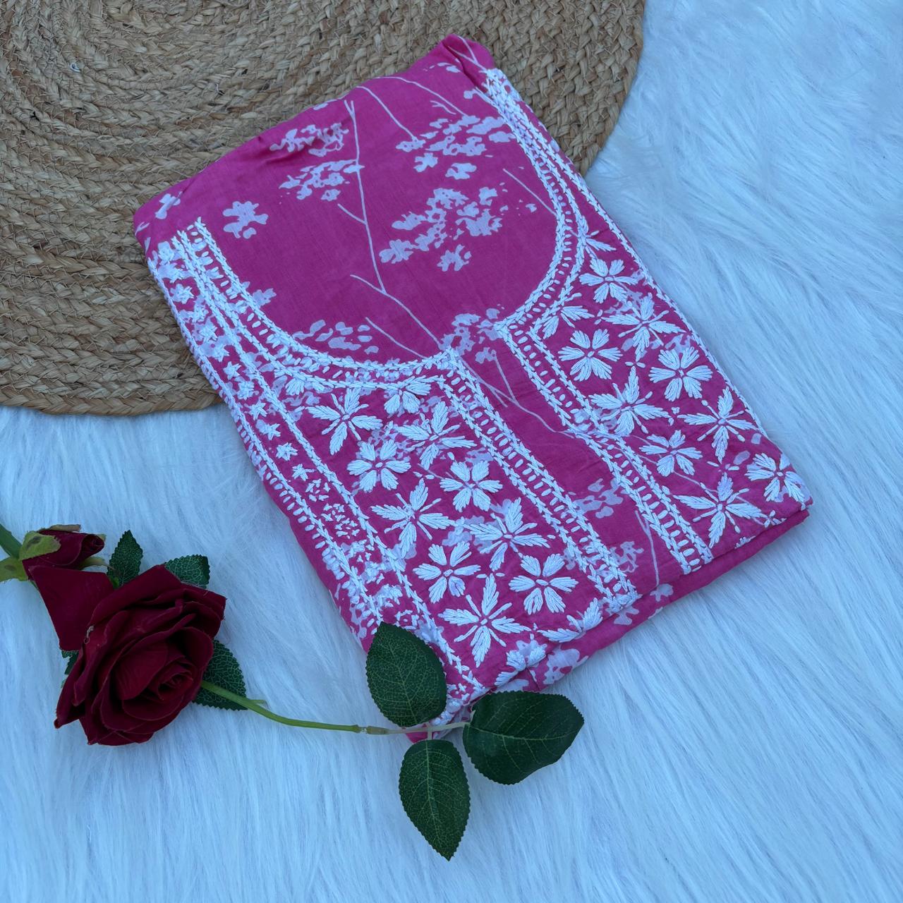 Nisha Pure Mulmul Unstitched Kurti - Pink color