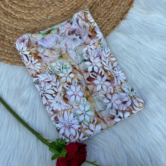 Fiza Pure Cotton Floral Lucknowi Chikankari Kurti - Yellow Colour