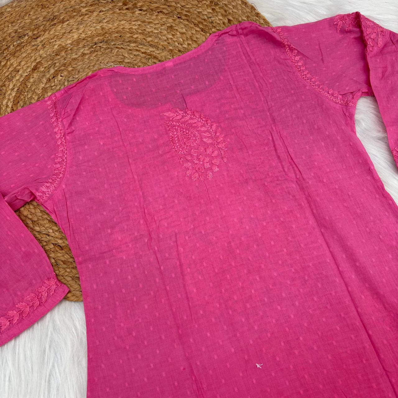 Nuha Dobby cotton Ombre shaded Lucknowi Chikankari Kurti Plazo Set - Gazri Colour