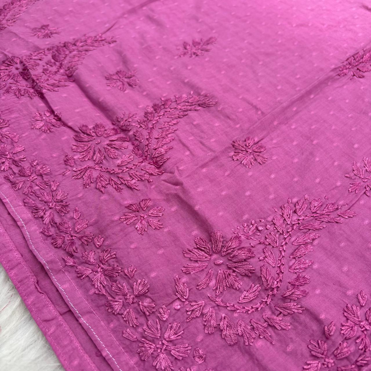 Farah Ombre Shaded Dobby Cotton Chikankari Kurti - Pink colour