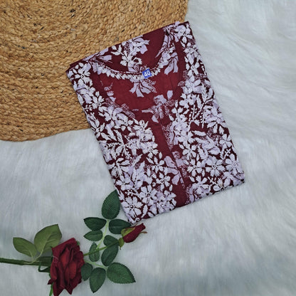 Suhana Khan Inspired Pure Mulmul Chikankari Kurti- Maroon Colour