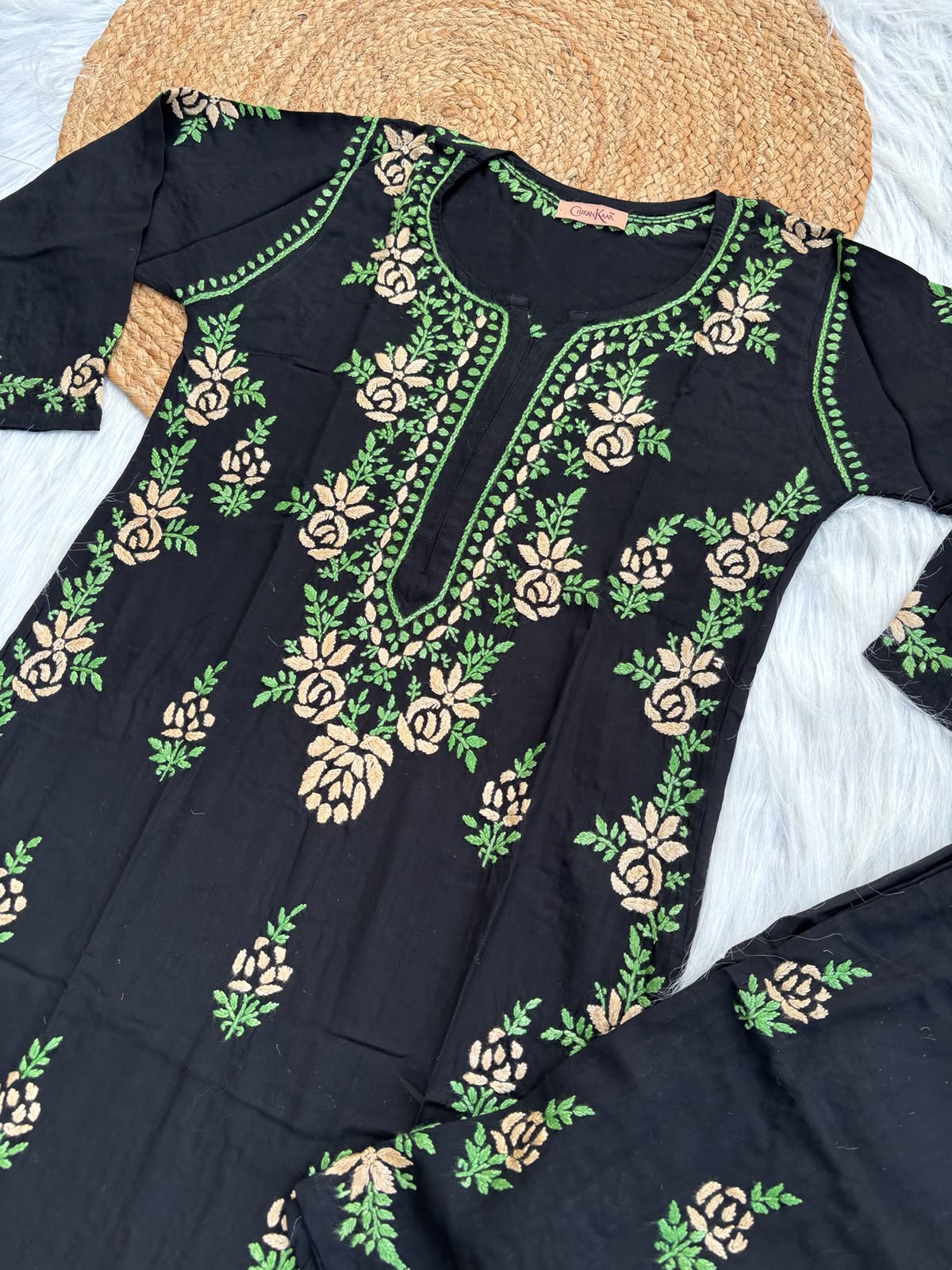 Sabah Rayon Handwork Chikankari Kurti Set - Mustard Colour