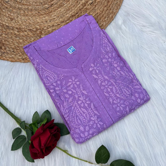 Tamanna Dobby Cotton Chikankari Kurti - Purple Colour