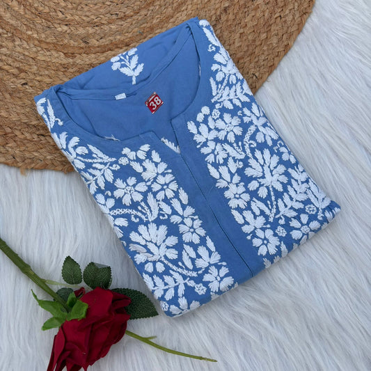 Maysa Soft Rayon Chikankari Kurti - Blue Colour