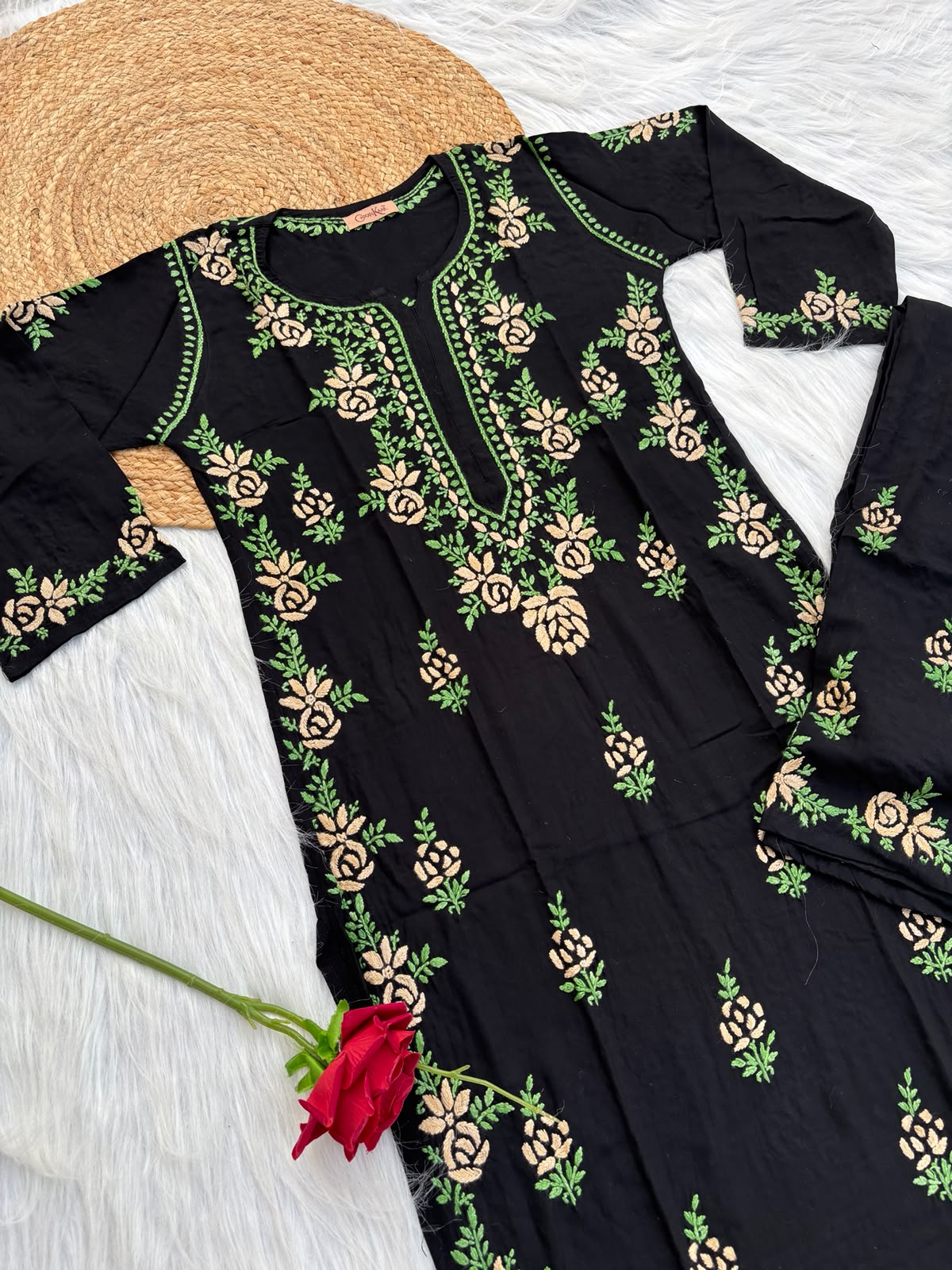 Sabah Rayon Handwork Chikankari Kurti Set - Mustard Colour
