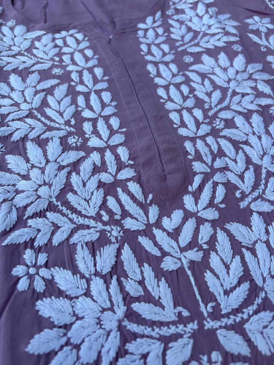 Samara Rayon Handwork Chikankari Kurti Plazo Set - Mauve Colour